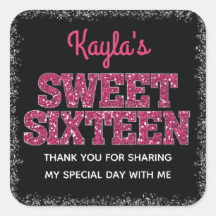 Funkelnder Rand-rosa Glitzer-Blick-Bonbon 16 Quadratischer Aufkleber