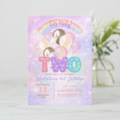 Funkelnder Regenbogen Glitter Ballon 2. Geburtstag Einladung (Stehend Vorderseite)
