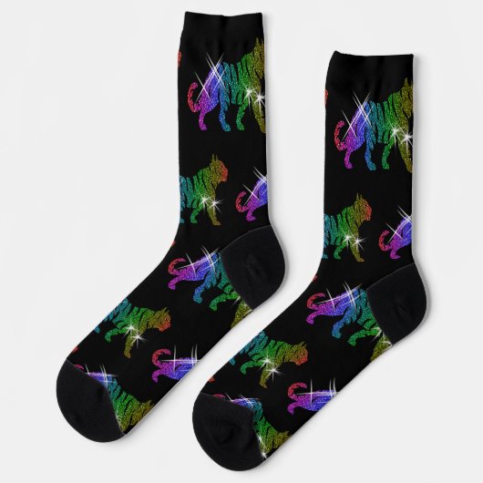 Funkelnder Regenbogen-Glitter-Tiger-Tier-Muster Socken (Linkes Detail)