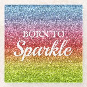 Funkelnder Regenbogen-Gradient Glitter Born to Spa Glasuntersetzer