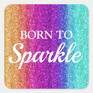 Funkelnder Regenbogen-Gradient Glitter Born to Spa Quadratischer Aufkleber