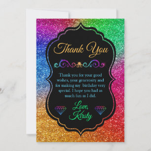 Funkelnder Regenbogen-Gradient Glitter Geburtstag Dankeskarte