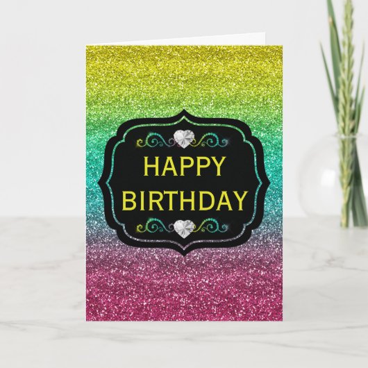 Funkelnder Regenbogen-Gradient Glitter-Geburtstag Karte (Vorderseite)