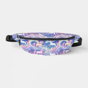 Funkelnder Regenbogen und Einhörner auf Wolken Bauchtasche