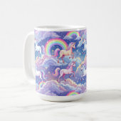 Funkelnder Regenbogen und Einhörner auf Wolken Kaffeetasse (Vorderseite Links)