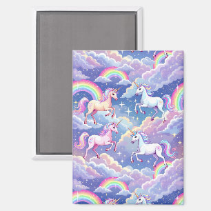 Funkelnder Regenbogen und Einhörner auf Wolken Magnet