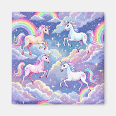 Funkelnder Regenbogen und Einhörner auf Wolken Magnet (Vorne)