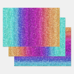 Funkelnder Regenbogen-Verlauf Glitter Geschenkpapier Set