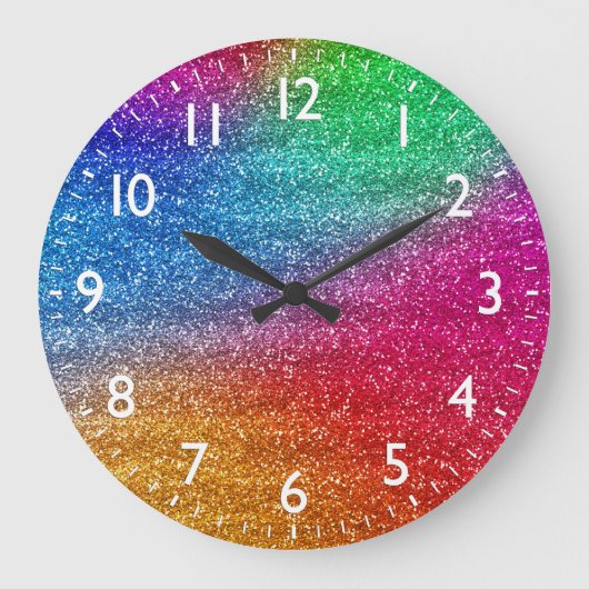 Funkelnder Regenbogen-Verlauf Glitter Große Wanduhr (Vorderseite)