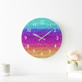 Funkelnder Regenbogenverlauf Glitter Große Wanduhr (Zuhause)
