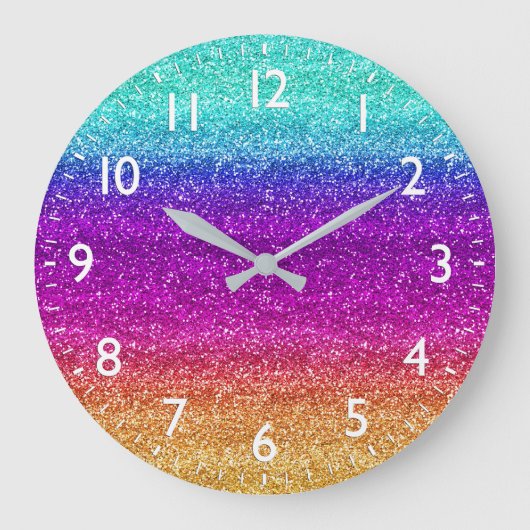 Funkelnder Regenbogenverlauf Glitter Große Wanduhr (Vorderseite)
