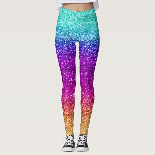 Funkelnder Regenbogenverlauf Glitter Leggings (Vorderseite)