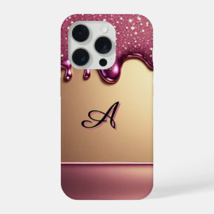 💎 Funkelnder Rosa-Drip Luxe über Strahlendem Gold iPhone 15 Pro Hülle