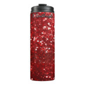 Funkelnder roter Weihnachtsglitter Thermosbecher (Vorderseite)