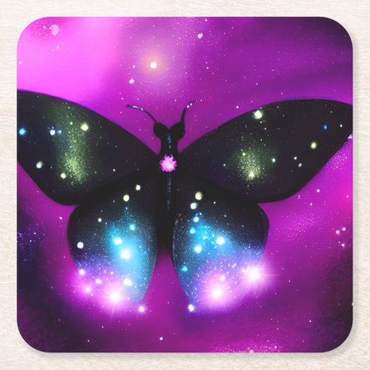 Funkelnder schwarzer Schmetterling Rechteckiger Pappuntersetzer (Vorderseite)