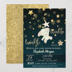 Funkelnder Stern Schwarz, Gold Glitter, Bär Baby S Einladung