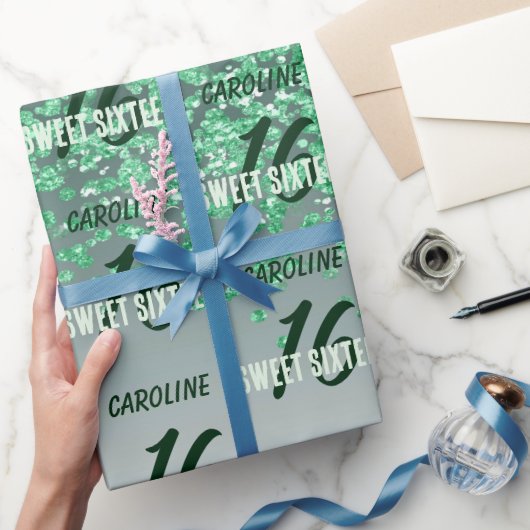 funkelnder süß 16 Fallender grüner Glitzer Geschenkpapier (Schenken)