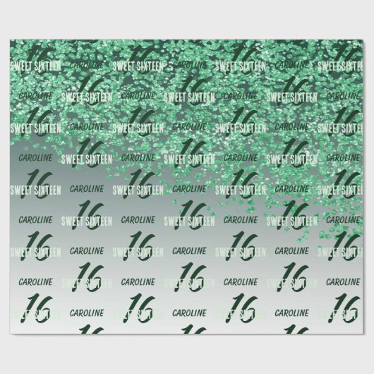 funkelnder süß 16 Fallender grüner Glitzer Geschenkpapier (Flach)