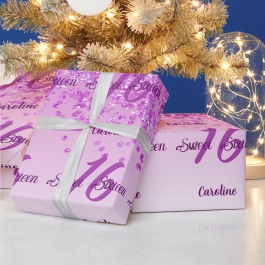 funkelnder Sweet 16 Fallender Pink-Glitzer Geschenkpapier (Feiertage)