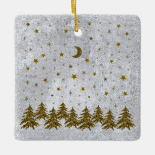 Funkelnder Weihnachtsbaum, Sterne auf abstraktem P Keramikornament