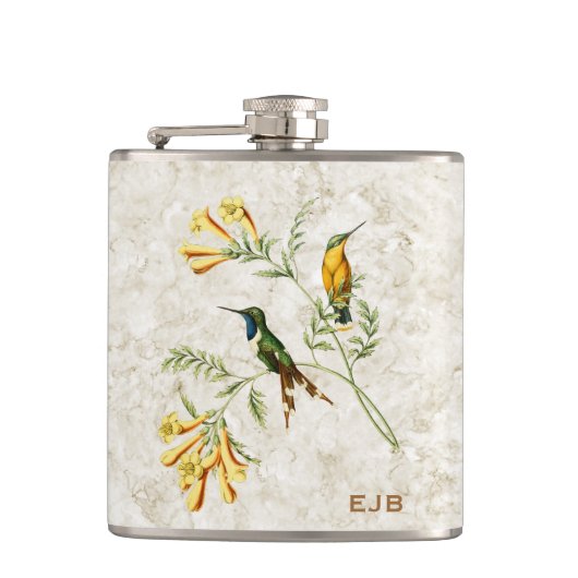 Funkelndes angebundenes Kolibri-Monogramm Flachmann (Vorderseite)