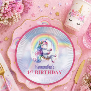 Funkelndes Einhorn Pastellfarben Mädchenparty Papi Pappteller
