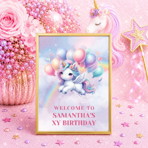 Funkelndes Einhorn Rosa Lila Mädchen Geburtstags-W Poster