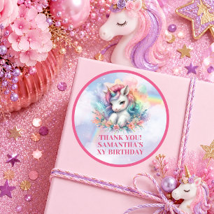 Funkelndes Einhorn Rosa Lila Mädchen Geburtstagsau Runder Aufkleber