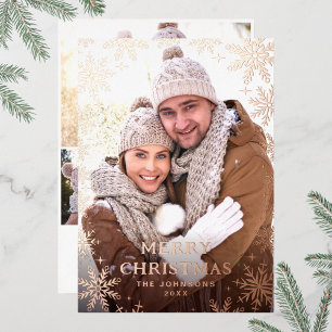 Funkelndes Frohe Weihnachten 4 FOTO Grußkarte Rosé Folien Feiertagskarte