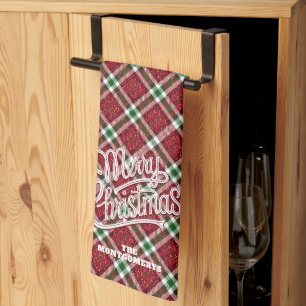 Funkelndes Frohe Weihnachten Karo Familienname Geschirrtuch
