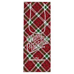 Funkelndes Frohe Weihnachten Karo Geschenktüte Für Weinflaschen