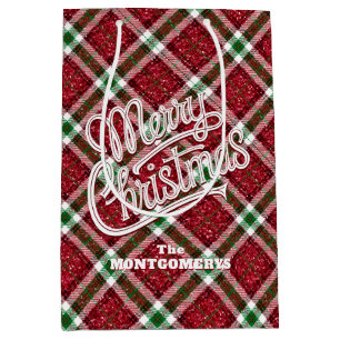 Funkelndes Frohe Weihnachten Karo Mittlere Geschenktüte
