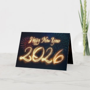 Funkelndes Frohes Neues Jahr 2026 Feuerwerk Feiertagskarte