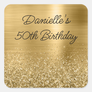 Funkelndes Gold Glitter und Folie 50. Geburtstag Quadratischer Aufkleber