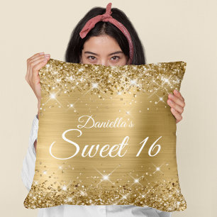Funkelndes Gold Glitter und Folie Sweet 16 Kissen