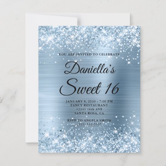 Funkelndes Hellblaues Glitter und Folien Sweet 16 (Vorderseite)