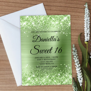 Funkelndes hellgrünes Glitter und Folien Sweet 16 Einladung
