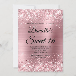 Funkelndes hellrosa Glitter und Folie Sweet 16 Einladung