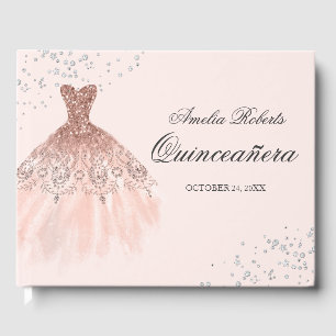Funkelndes Kleid Rose Gold Quinceanera Gästebuch