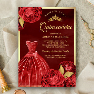 Funkelndes Kleid Rote Rosen Burgunderrot Gold Quin Einladung