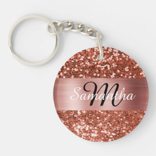 Funkelndes Kupfer Glitter Rose Gold Folien Monogra Schlüsselanhänger