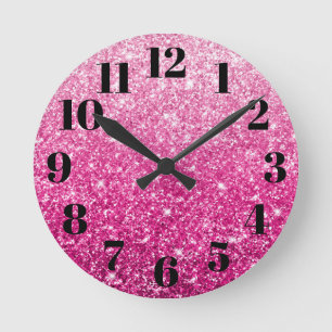 Funkelndes Luxus-Rosa Ombre Runde Wanduhr