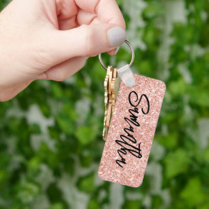 Funkelndes Luxus-Rouge Roségold Glitter Schlüsselanhänger