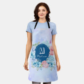 Funkelndes modernes lila blaues Wasserfarben-Blume Schürze (Getragen)
