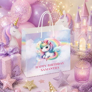 Funkelndes Pastell-Einhorn-Mädchen-Geburtstagsgesc Große Geschenktüte
