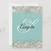 Funkelndes Platin-Glitter Blasses Türkis Monogramm Einladung (Rückseite)