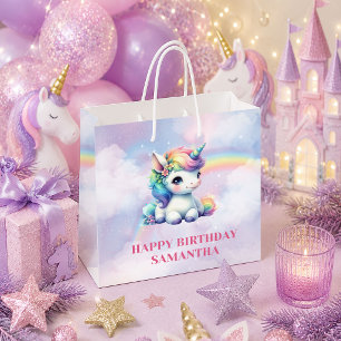 Funkelndes Regenbogen-Einhorn-Mädchen-Geburtstagsg Große Geschenktüte