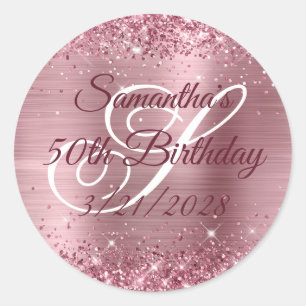Funkelndes rosa Glitterfolie 50. Geburtstag Runder Aufkleber