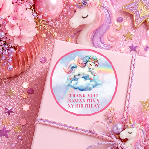 Funkelndes Rosa Lila Einhorn Magischer Tag Geburts Runder Aufkleber