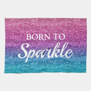Funkelndes rosa und blaues Glitter Born to Sparkle Geschirrtuch